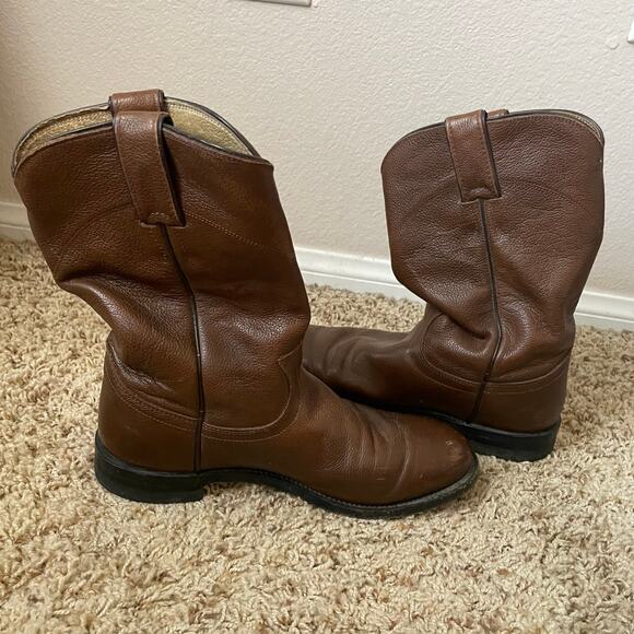 Justin Boots Mens 6.5 Womens 8 Brown Corona Classic Roper Western Cowboy Leather main image 10